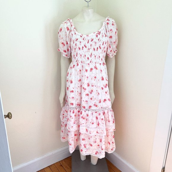 LOVESHACKFANCY X Target Floral Tiered Cosette Midi Dress Peasant Cottage SZ M - Picture 3 of 12